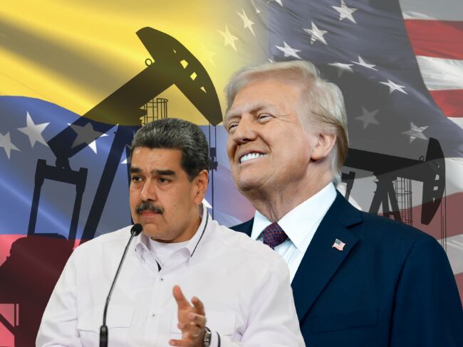 Donald Trump, Nicolás Maduro (Colprensa); Bandera de Estados Unidos y de Venezuela, petroleo (Getty Images).