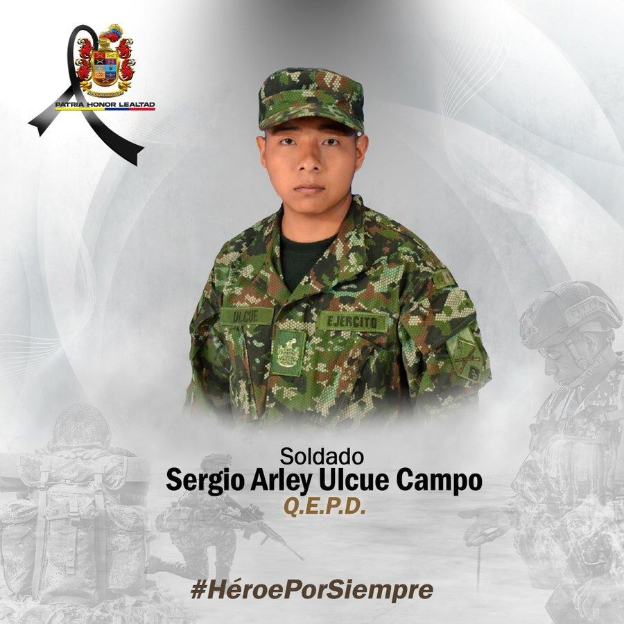 Soldado asesinado en el norte del Cauca. Crédito: Ejército Nacional.