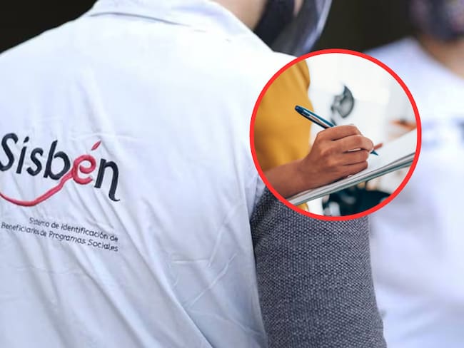 Persona con uniforme del Sisbén y de fondo una persona diligenciando un formulario (Fotos vía COLPRENSA y Getty Images)