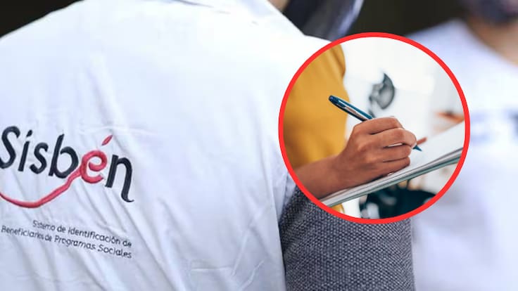 Persona con uniforme del Sisbén y de fondo una persona diligenciando un formulario (Fotos vía COLPRENSA y Getty Images)