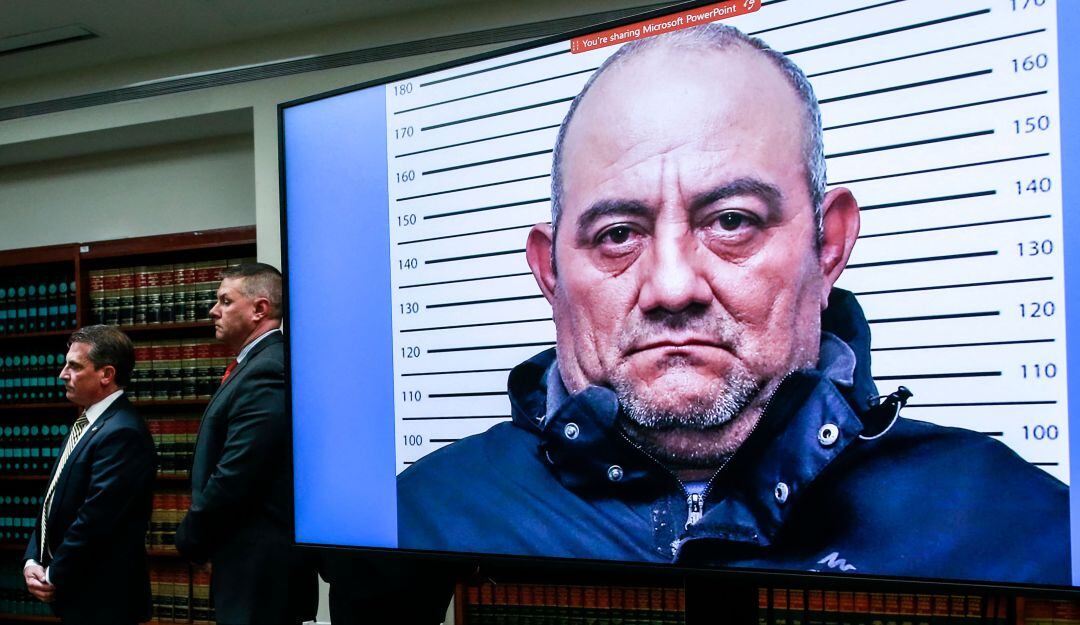 El narcotraficante alias Otoniel en su presentación en Estados Unidos. 