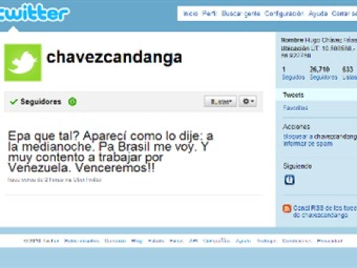 Cuenta de Hugo Chávez en Twitter, en pocas horas triplica sus miles de seguidores.