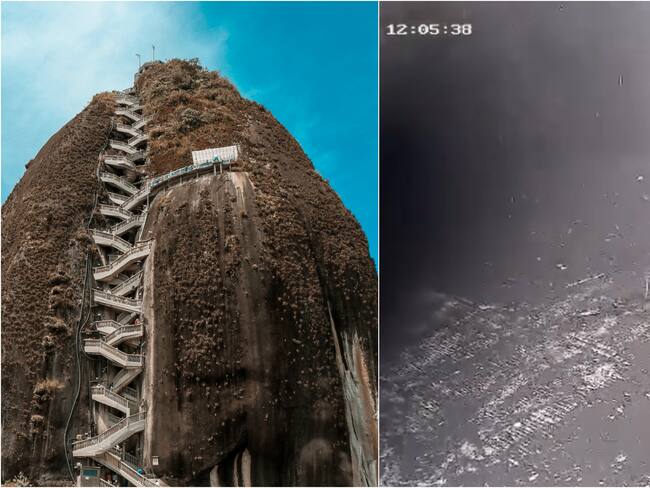 Getty Images y video de la cámara de seguridad que captó el momento exacto del desprendimiento de tierra en la piedra del Peñol