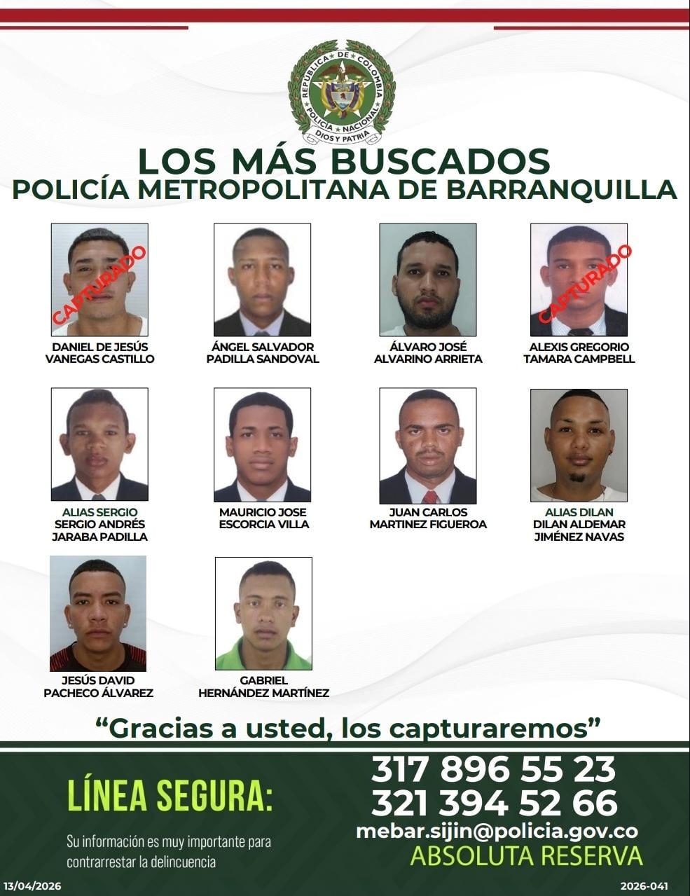 Ofrecen hasta $10 millones por información de los más buscados en Barranquilla