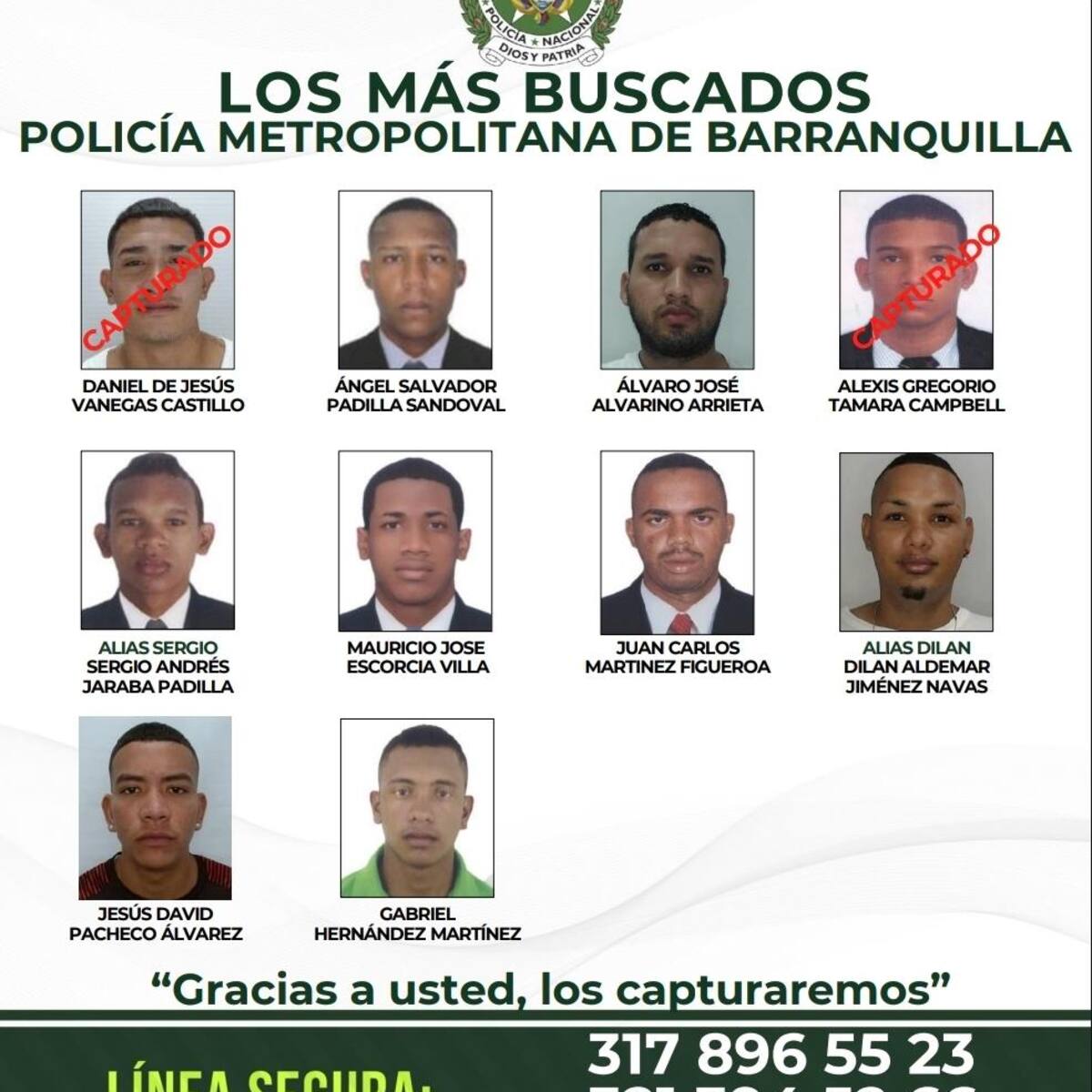 Ofrecen hasta $10 millones por información de los más buscados en Barranquilla