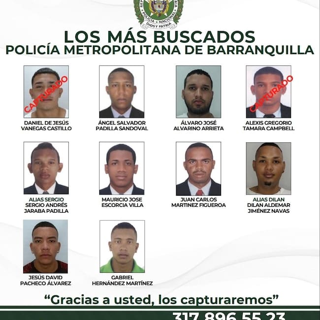 Ofrecen hasta $10 millones por información de los más buscados en Barranquilla