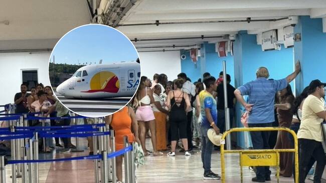 Evacuación de pasajeros del aeropuerto de San Andrés por accidente de avión de Satena./ Foto: En X @AndresOClavijo y tomada de redes (avión).