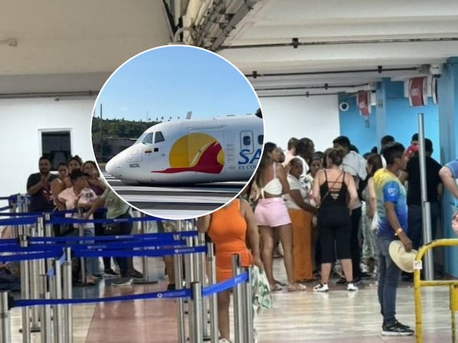 Evacuación de pasajeros del aeropuerto de San Andrés por accidente de avión de Satena./ Foto: En X @AndresOClavijo y tomada de redes (avión).