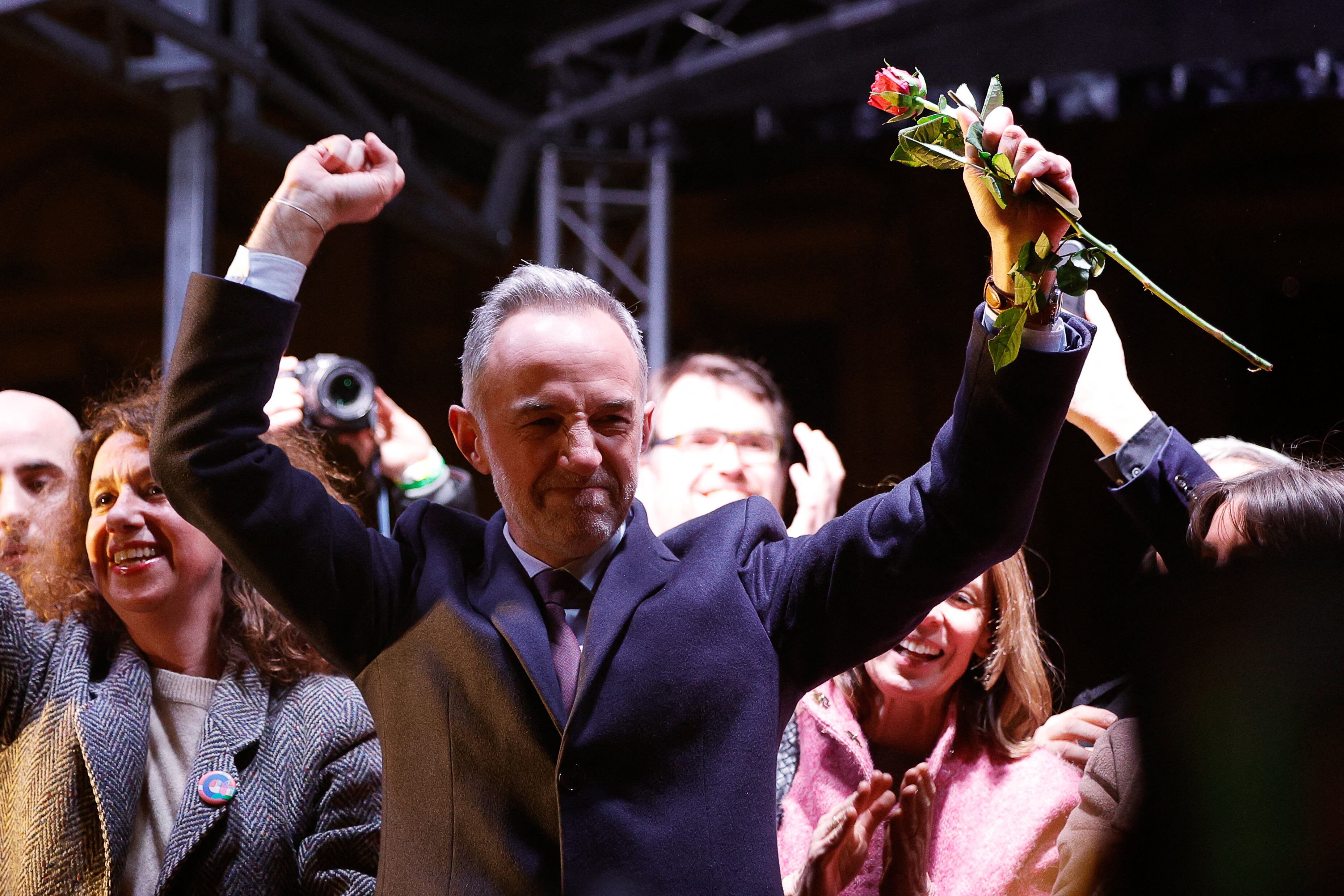 Socialist Party (PS) Member of Parliament and left wing Paris mayoral candidate Emmanuel Gregoire celebrates during a gathering following the second round of France's 2026 municipal elections in Paris on March 22, 2026. Gregoire was elected Paris mayor in the French capital's municipal elections. (Photo by GEOFFROY VAN DER HASSELT / AFP)