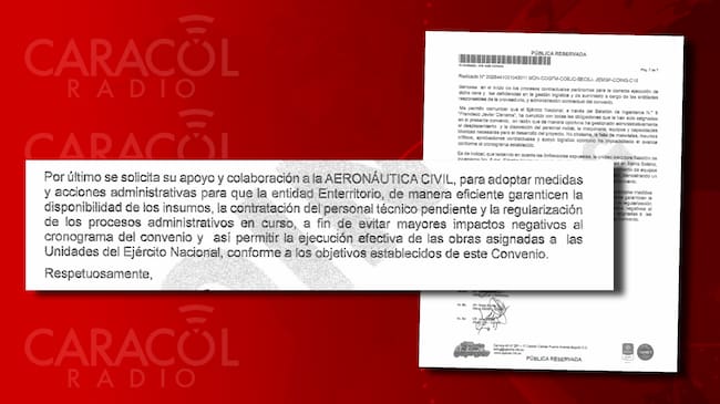 La solicitud del Comando de Ingenieros del Ejército a la Aerocivil, para que EnTerritorio cumpla y garantice suministro de materiales.