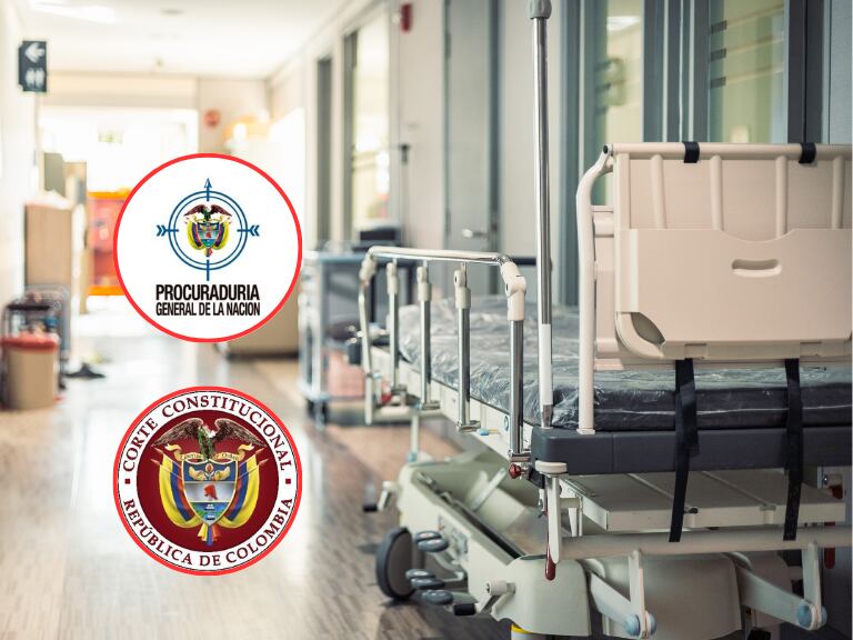 Logo de la Procuraduría General de la Nación y de la Corte Constitucional y al fondo un escenario en una entidad de salud (Fotos vía Procuraduría y cuenta de X de la entidad @PGN_COL)