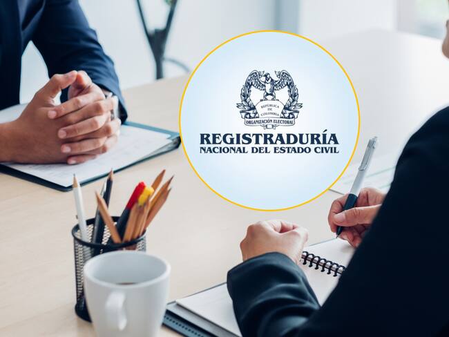 Imagen de referencia y logo de la Registraduría. Foto: Getty Images / Registraduría