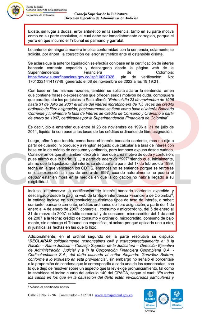 El Consejo Superior de la Judicatura exige al Tribunal de Cundinamarca corrección inmediata. La Judicatura considera que la sentencia es desproporcionada