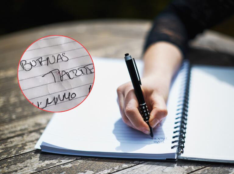 Persona escribiendo a mano en libreta / letra mayúscula (Getty Images)