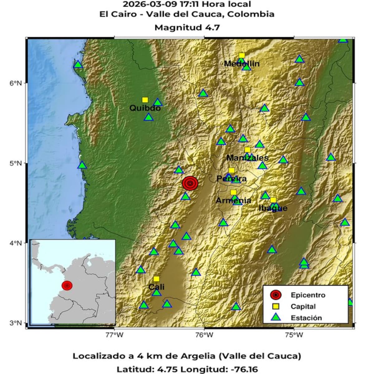 Fuerte temblor sacudió a Colombia en la tarde de este lunes, 9 de marzo: epicentro en el Valle