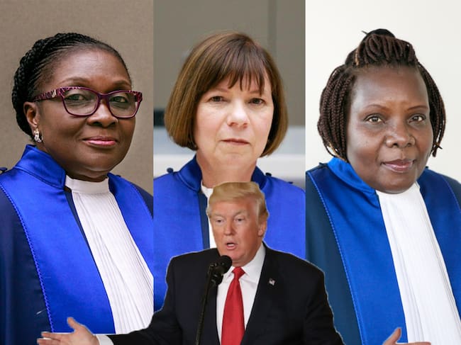 Las magistradas Kimberly Prost (Canadá), Solomy Bossa (Uganda) y Reine Alapini-Gansou (Benín) advierten que las sanciones en su contra vulneran la Constitución estadounidense, exceden la autoridad presidencial y son un ataque a la independencia judicial.
(Foto: Caracol Radio / Getty / CIJ )