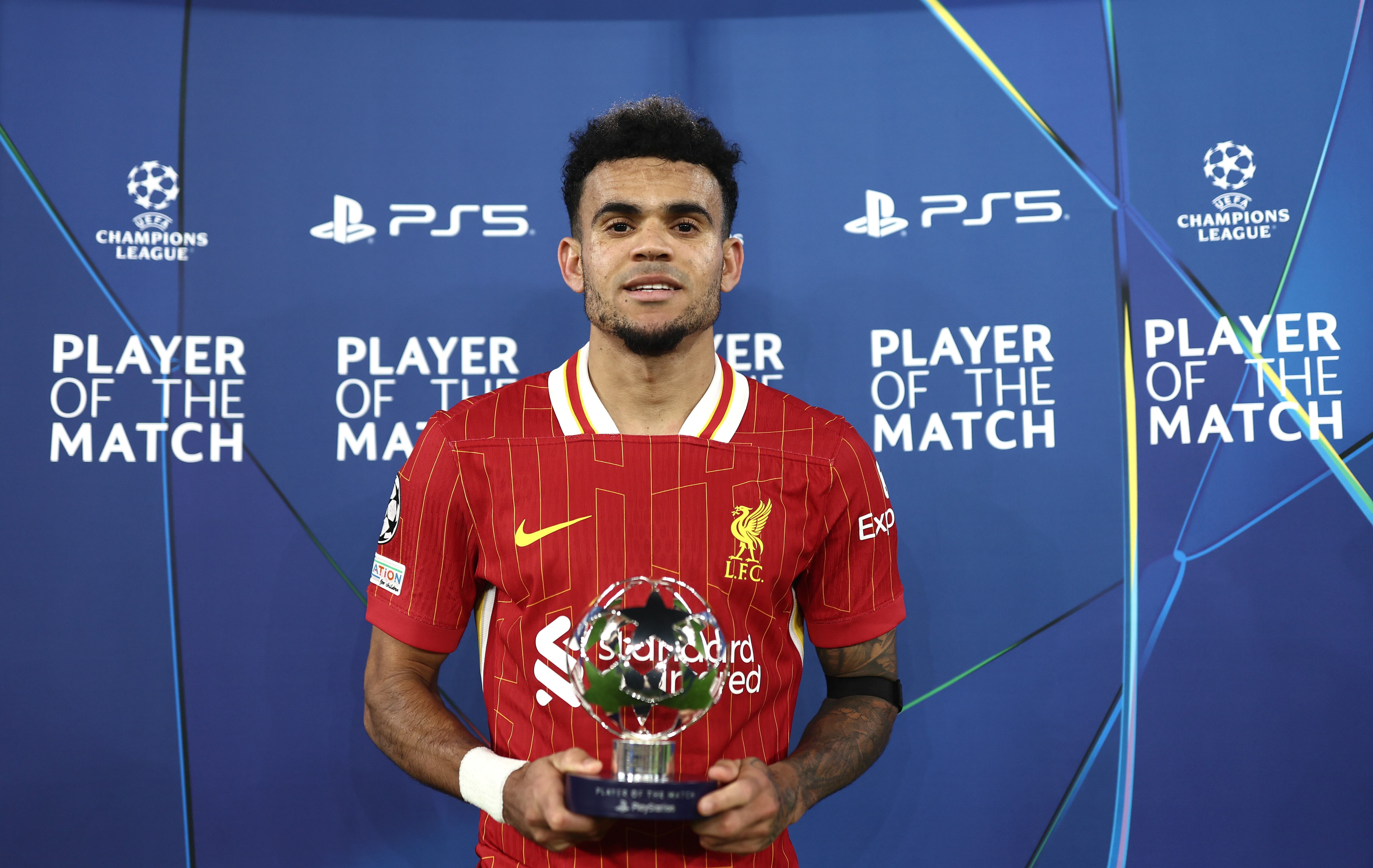 Luis Díaz, gran figura del Liverpool en la Champions League 2024/25. (Photo by Naomi Baker - UEFA/UEFA via Getty Images)