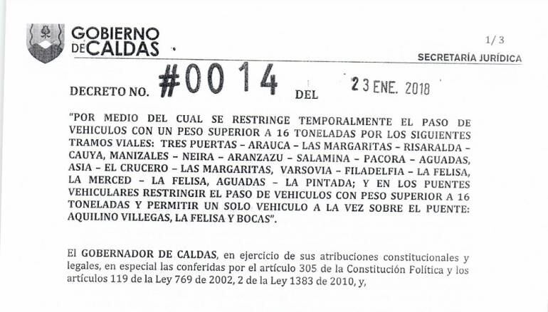 Cierre de la vía Manizales - Medellín