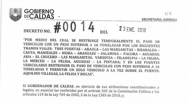 Cierre de la vía Manizales - Medellín