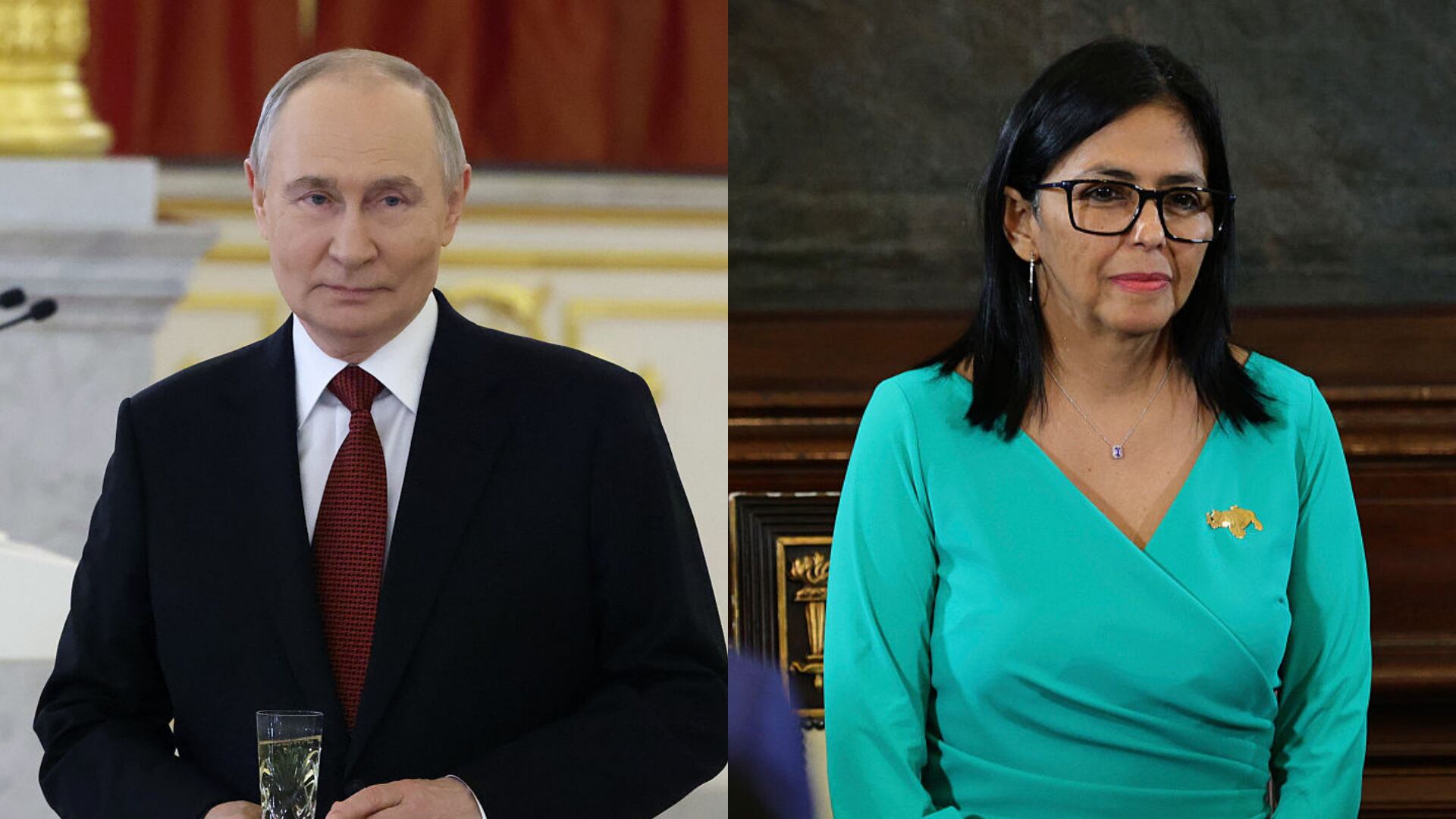 Presidente ruso, Vladímir Putin, presidenta de Venezuela encargada, Delcy Rodríguez. Foto:  Contributor/Getty Images/ Jesus Vargas/Getty Images