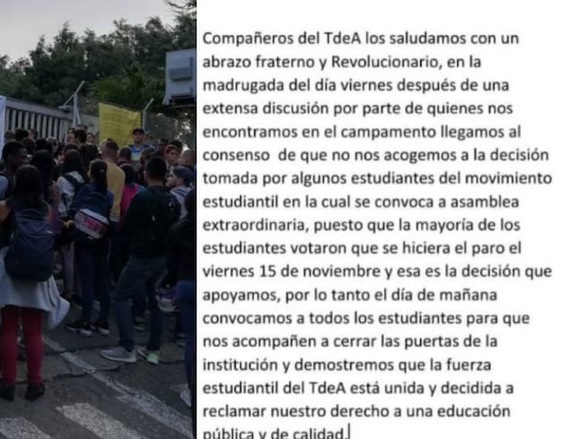Estudiantes del TdeA madrugaron a bloquear ingreso a la universidad