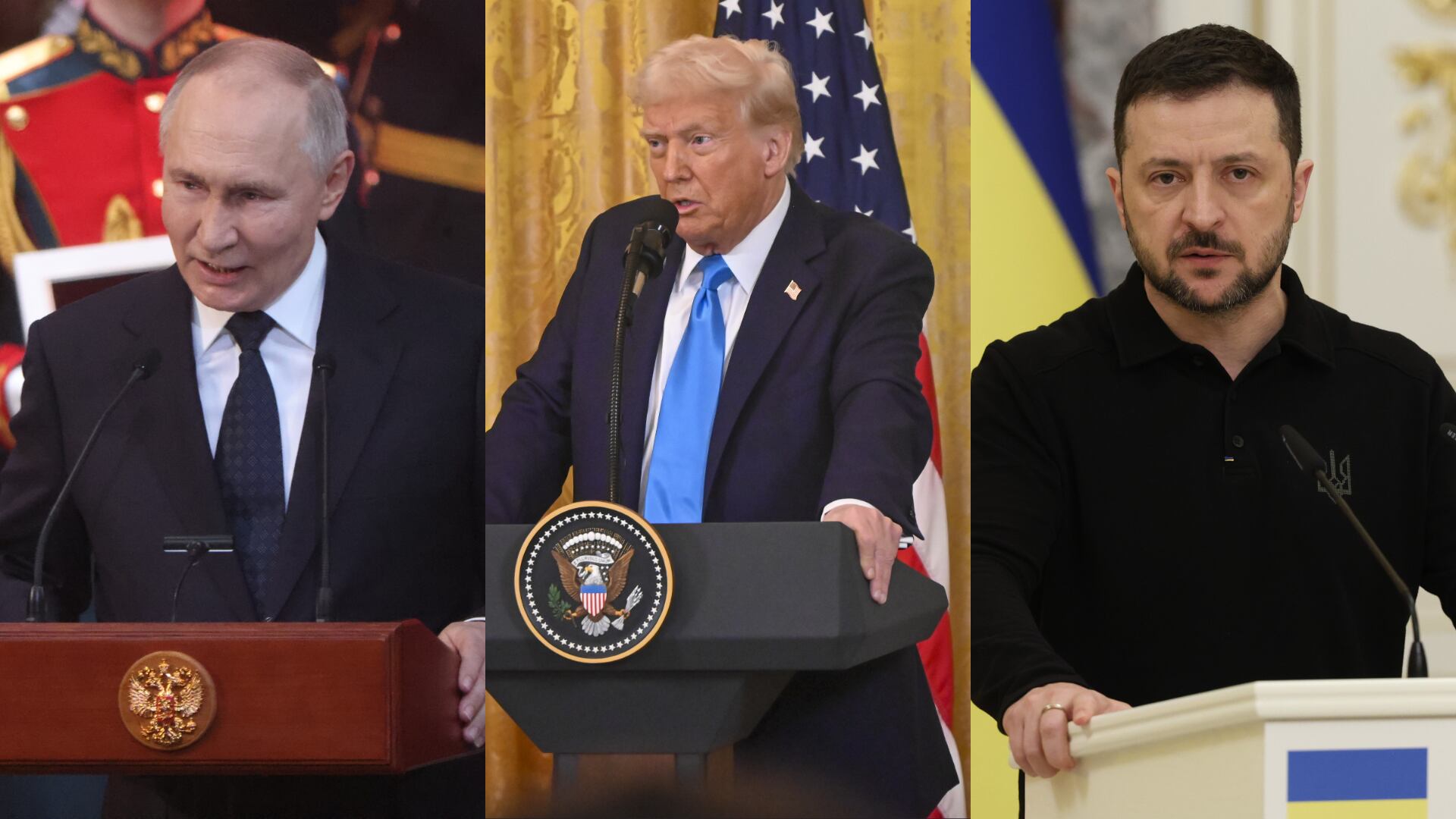 Vladimir Putin, Donald Trump y Volodímir Zelenski