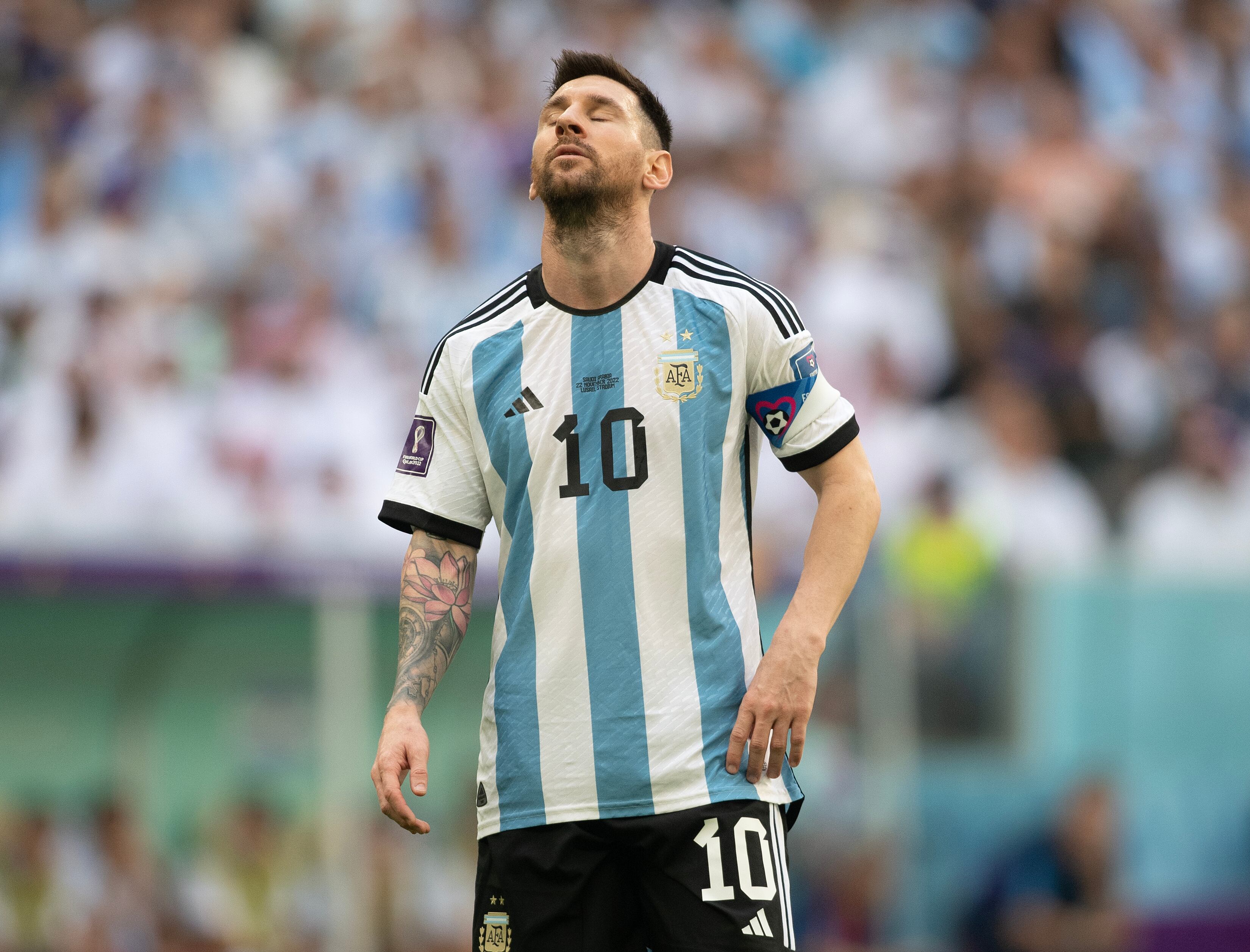 LUSAIL CITY, QATAR - NOVEMBER 22: Lionel Messi of Argentina during the FIFA World Cup Qatar 2022 Group C match between Argentina and Saudi Arabia at Lusail Stadium on November 22, 2022 in Lusail City, Qatar. (Photo by Visionhaus/Getty Images)