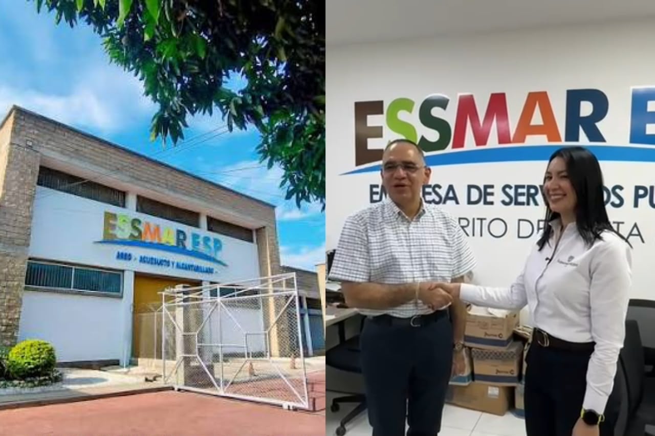 El alcalde de Santa Marta, Carlos Pinedo, junto a Hilda Borja, superintendenta (e) de Servicios Públicos, durante la entrega de la Essmar al Distrito. Foto: Alcaldía de Santa Marta