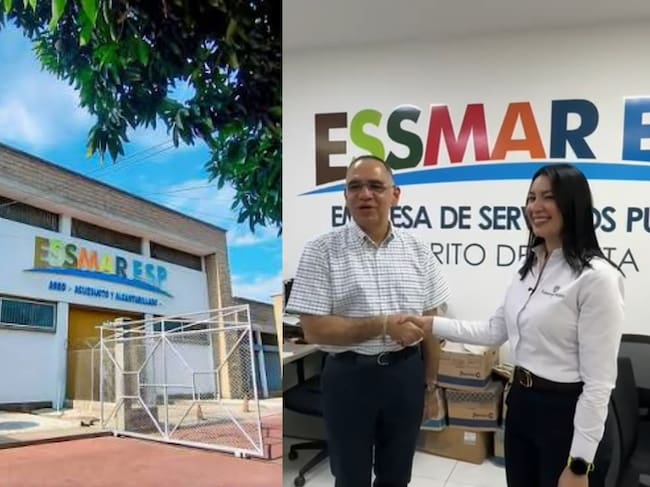 El alcalde de Santa Marta, Carlos Pinedo, junto a Hilda Borja, superintendenta (e) de Servicios Públicos, durante la entrega de la Essmar al Distrito. Foto: Alcaldía de Santa Marta
