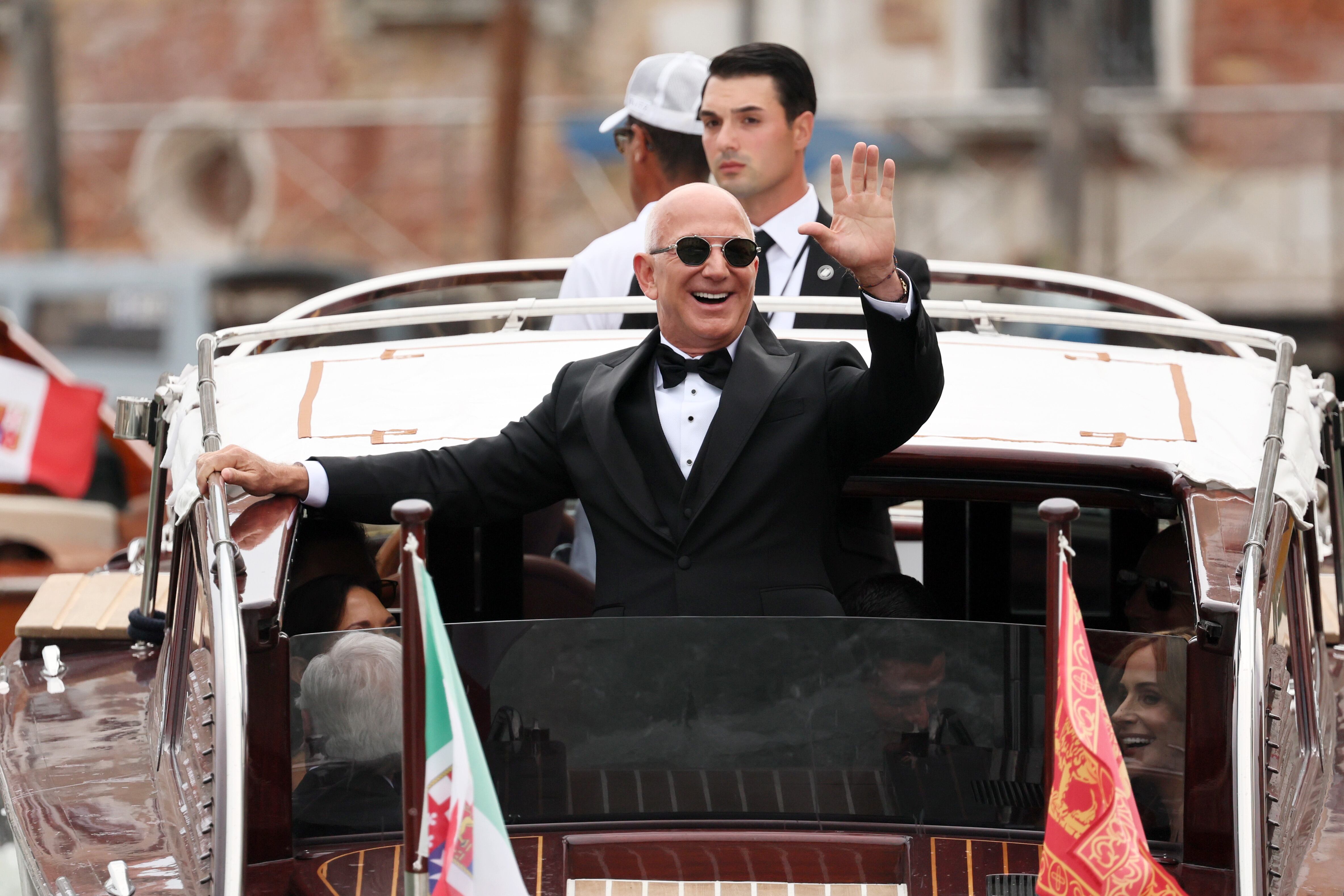 VENICE, ITALY - JUNE 27: Jeff Bezos sighting during the Jeff Bezos and Lauren Sanchez Wedding on June 27, 2025 in Venice, Italy. (Photo by Ernesto Ruscio/GC Images)