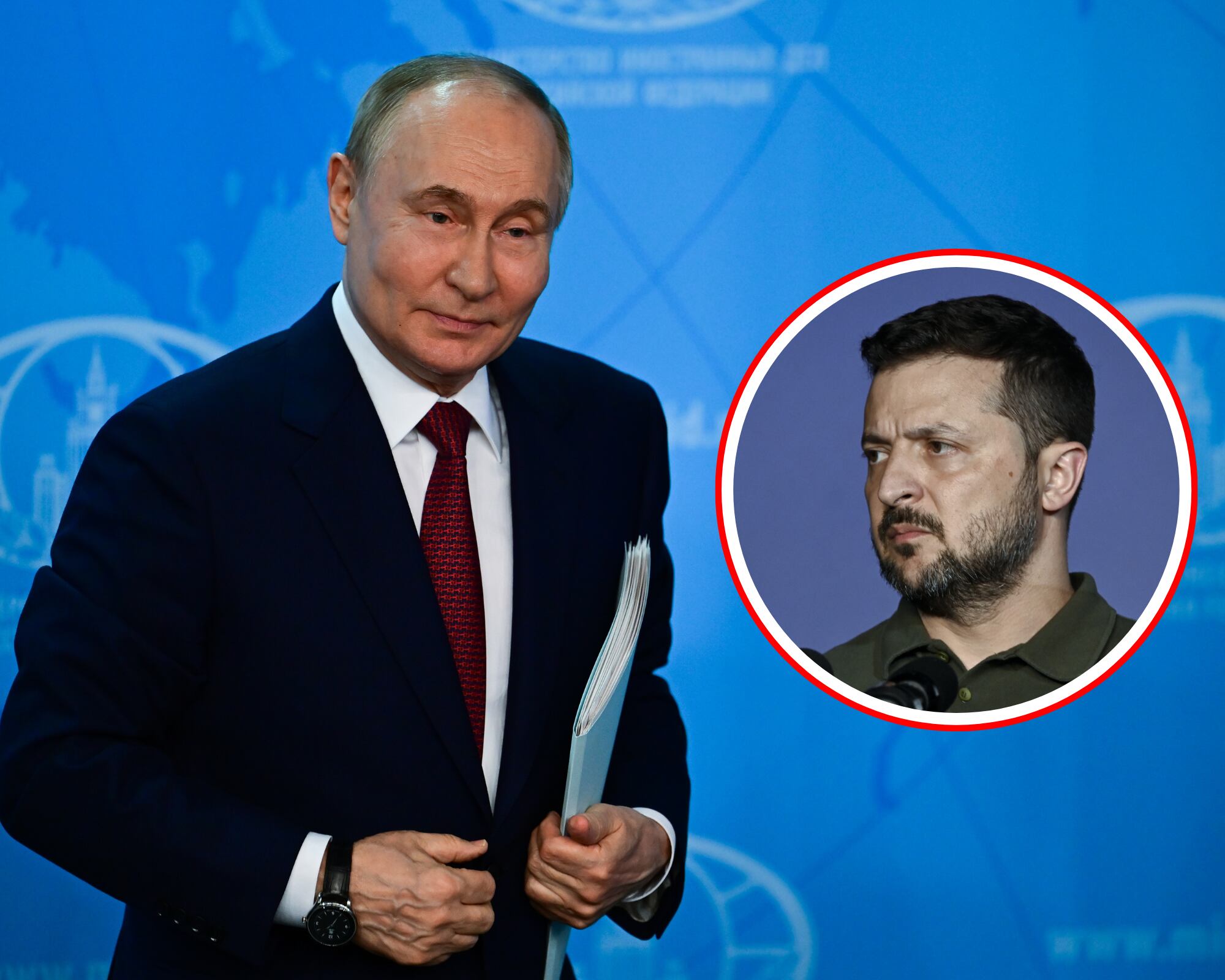 Los presidentes de Rusia, Vladimir Putin (i), y de Ucrania, Volodimir Zelenski (d),
(foto: Getty / Caracol Radio)