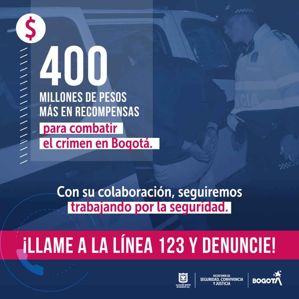 Alcaldía de Bogotá destina 400 millones de pesos para recompensa por criminales