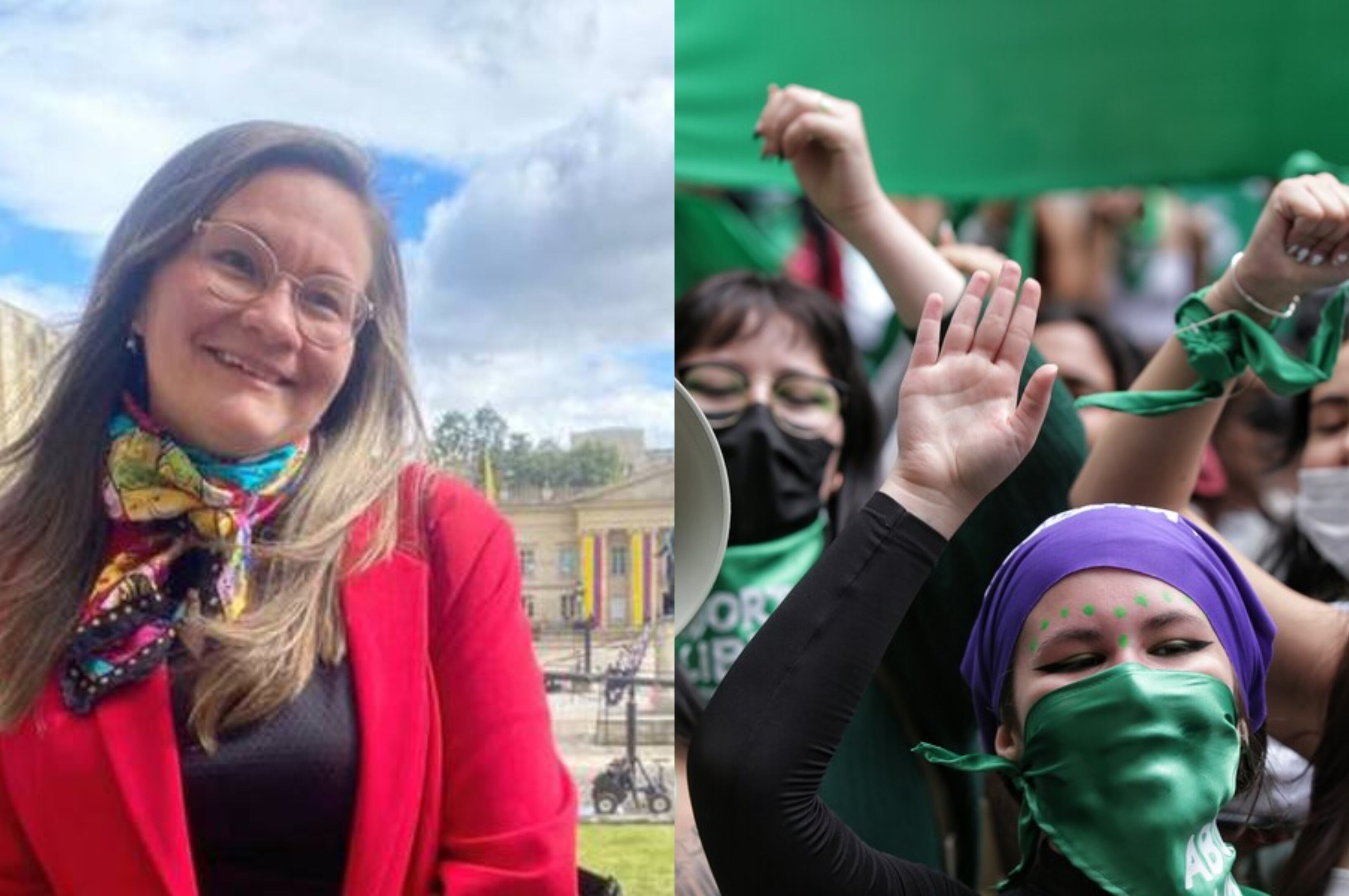 Cielo Rusinque y grupo de feministas. Foto: Colprensa.