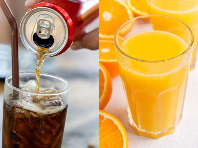 Gaseosa y jugo de naranja, imágenes de referencia (Getty Images).