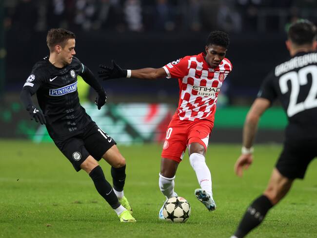 Yaser Asprilla en el duelo entre Girona y Sturm en la Champions League. (Photo by Damjan Zibert/Soccrates/Getty Images)