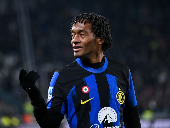 TURIN, ITALY - NOVEMBER 26: Juan Cuadrado of Internazionale FC  reacts during the Serie A TIM match between Juventus and FC Internazionale at Allianz Stadium on November 26, 2023 in Turin, Italy. (Photo by Stefano Guidi/Getty Images)