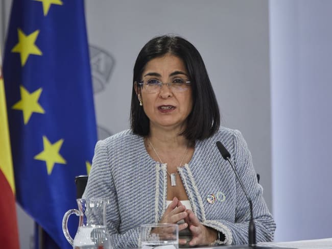 La ministra de Sanidad de España, Carolina Darias, durante la actualización de los datos sobre la pandemia y las vacunaciones en el país. 