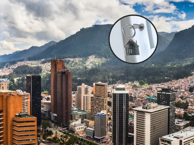 Vista panorámica de una parte de Bogotá y de fondo las llaves de una casa (Fotos vía Getty Images)