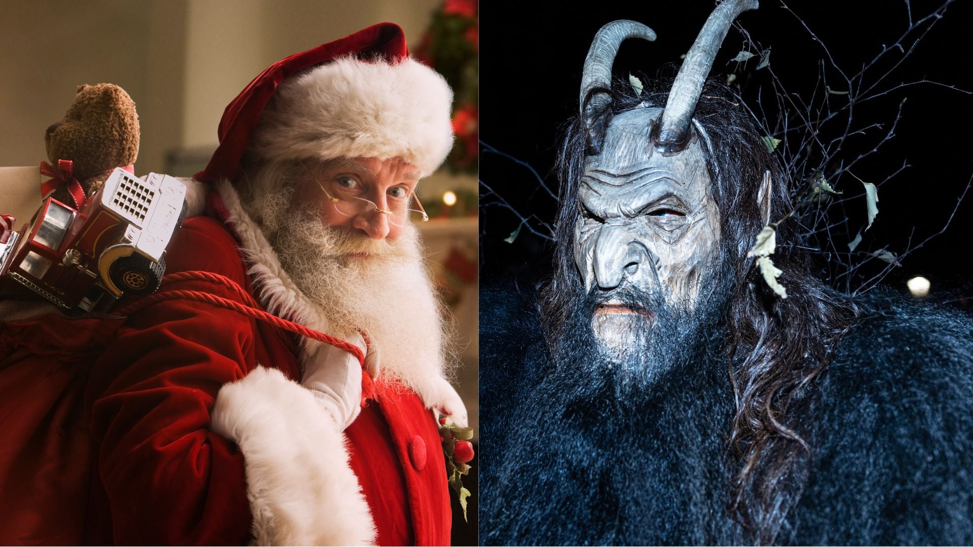 Santa Claus y Krampus, personajes de navidad. Fotos: Getty Images.