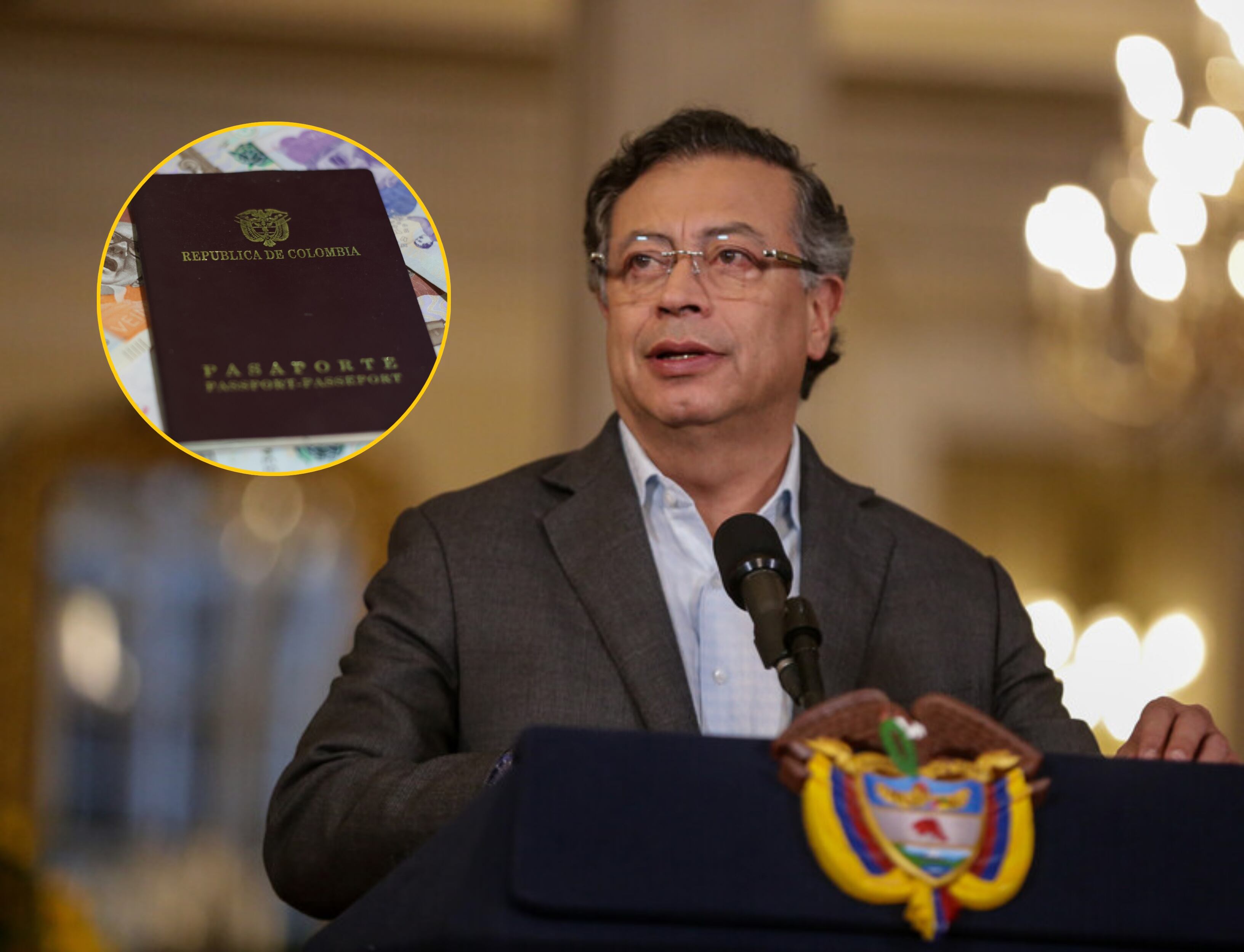 Gustavo Petro y pasaporte colombiano. Fotos: Getty Images // Colprensa