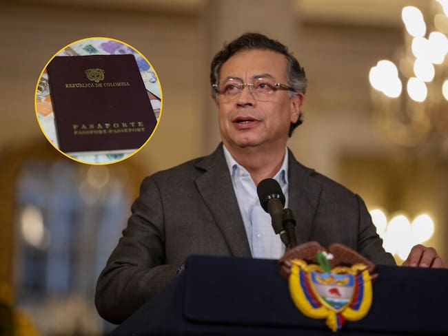 Gustavo Petro y pasaporte colombiano. Fotos: Getty Images // Colprensa