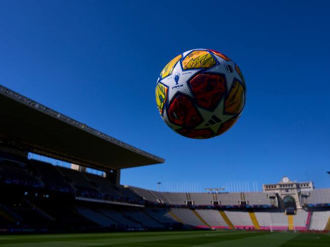 BARCELONA, SPAIN - APRIL 16: Detail picture of the adidas official UEFA Champions League match ball prior to the UEFA Champions League quarter-final second leg match between FC Barcelona and Paris Saint-Germain at Estadi Olimpic Lluis Companys on April 16, 2024 in Barcelona, Spain. (Photo by Aitor Alcalde - UEFA/UEFA via Getty Images)