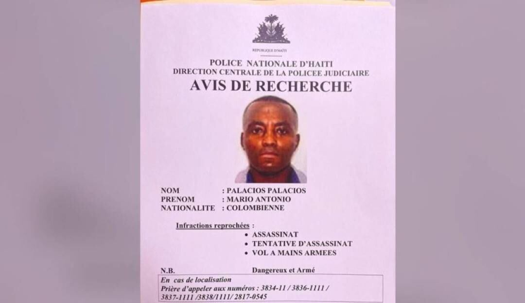 Cartel de búsqueda de Mario Antonio Palacios, señalado de ser un "sujeto peligroso".      Foto: Policía de Haití 