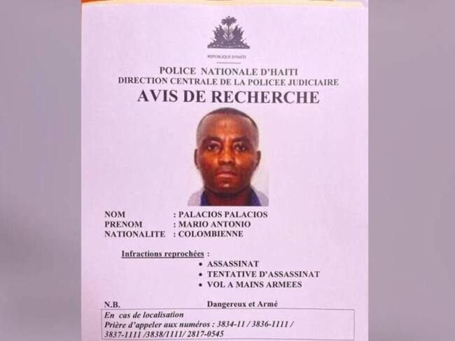 Cartel de búsqueda de Mario Antonio Palacios, señalado de ser un &quot;sujeto peligroso&quot;.      Foto: Policía de Haití 