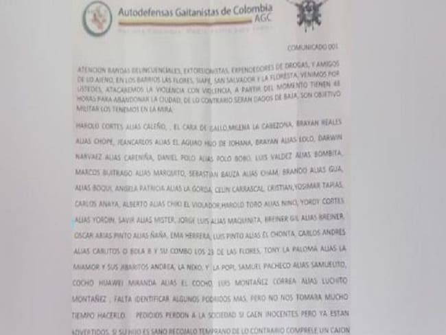 Panfletos amenazantes en 4 barrios de Barranquilla