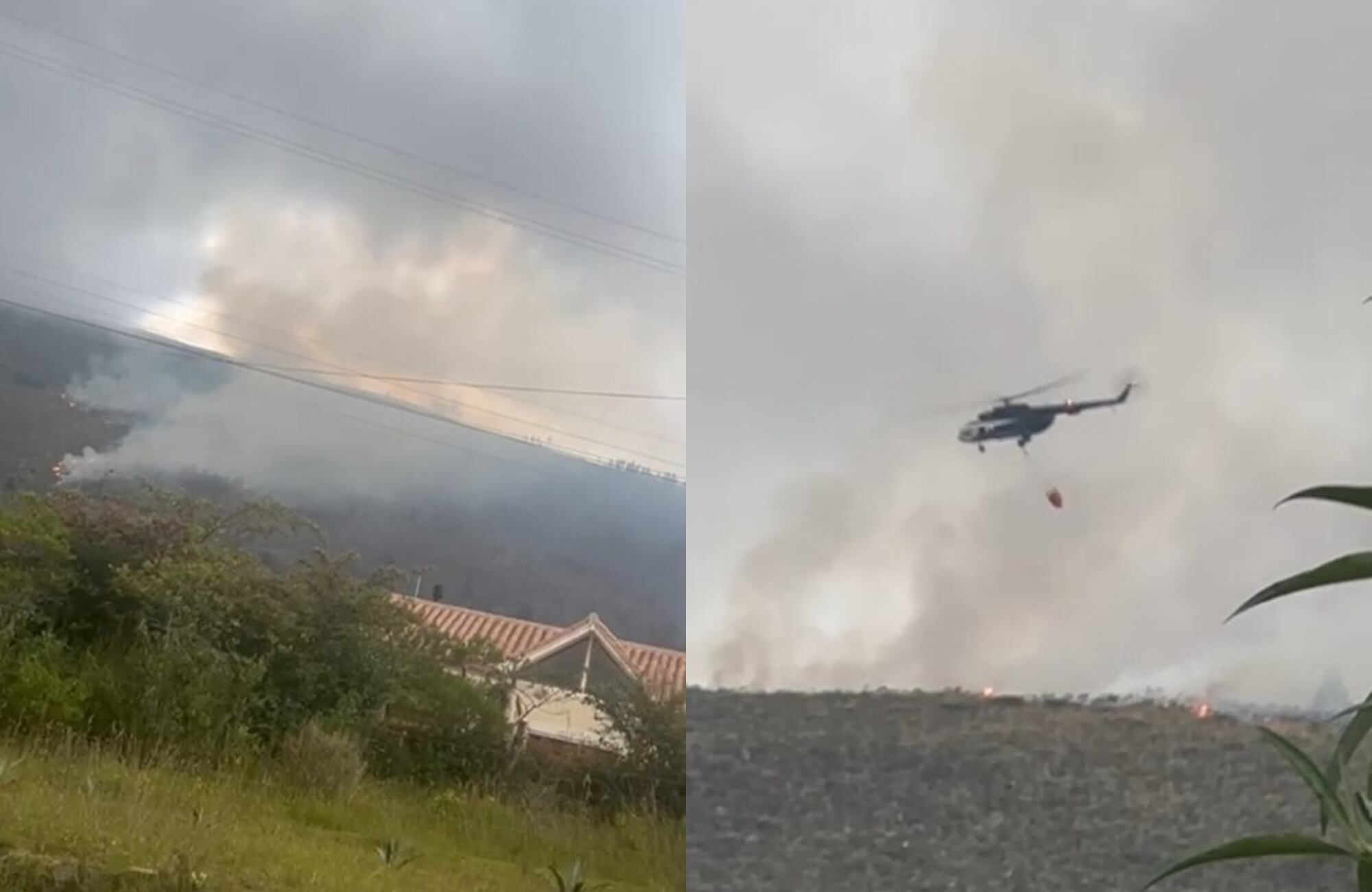 Incendio en Villa de Leyva y helicóptero Ejército. Fotos: (Cortesía: Colprensa)