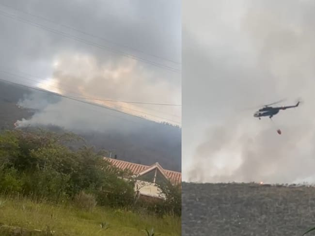 Incendio en Villa de Leyva y helicóptero Ejército. Fotos: (Cortesía: Colprensa)