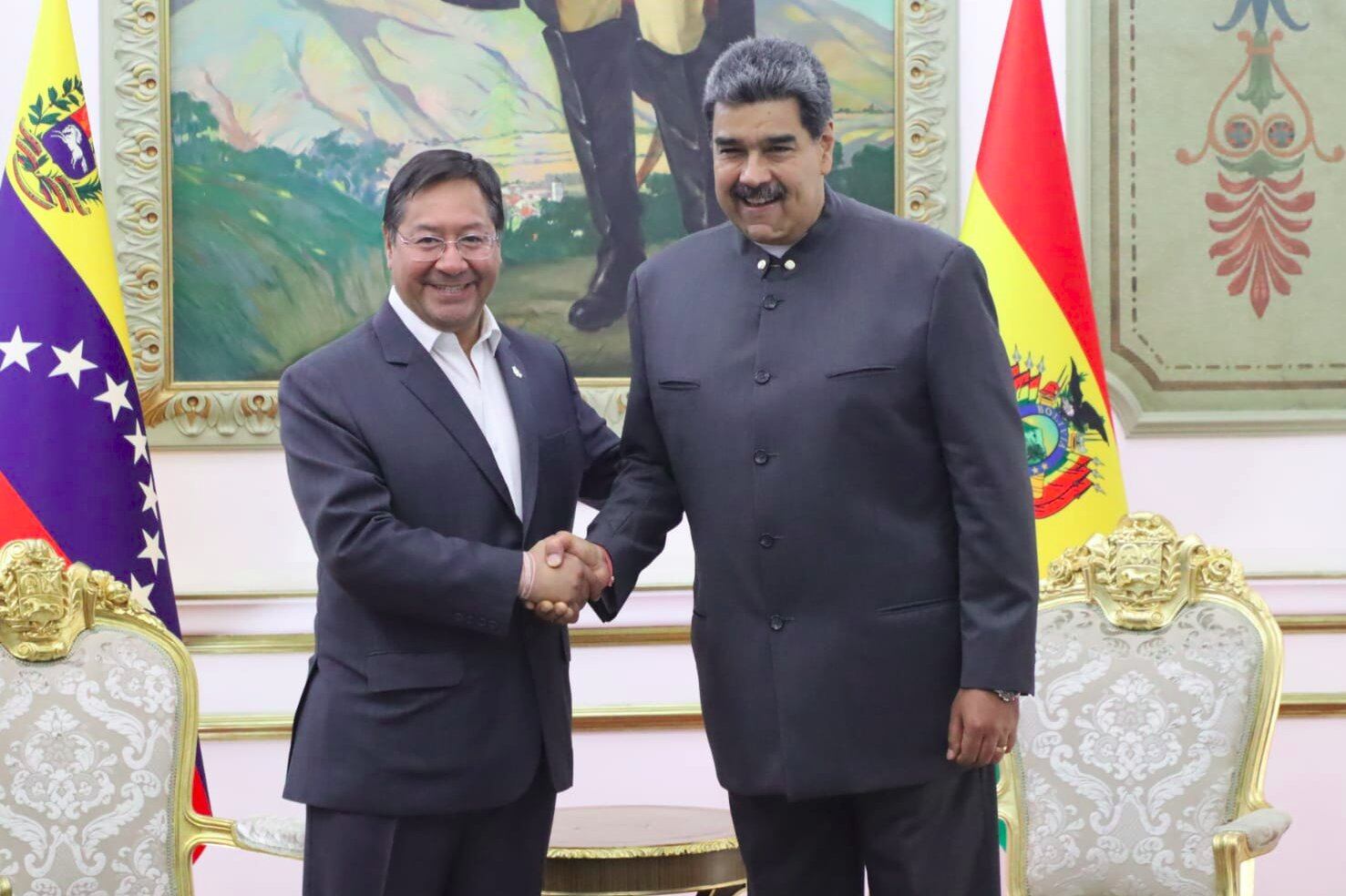 Los presidentes de Bolivia, Luis Árce (izq) y de Venezuela, Nicolás Maduro (der), en un encuentro en Caracas.
(Foto: @LuchoXBolivia )