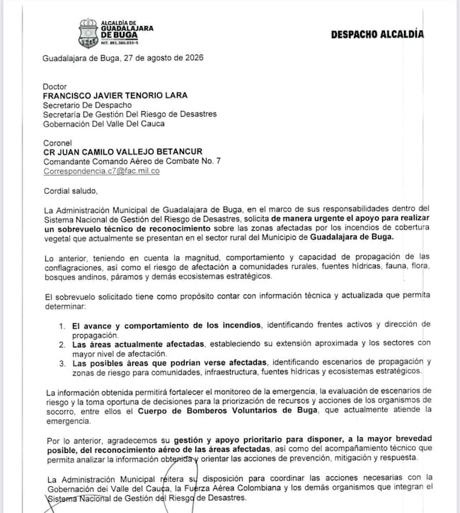 Buga busca apoyo aéreo para medir la magnitud de los incendios forestales