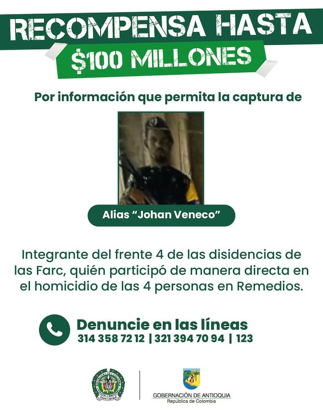 Recompensa de alias Johan Veneco